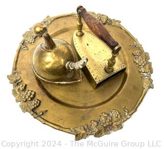 Three (3) Brass Items Including Serving Tray, Jeweler’s Torch Bird and SAD Iron