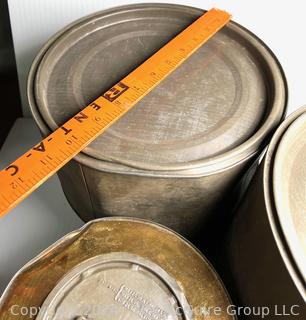 Assorted Tin Cans Manufactured by The H F Miller & Son Co., Baltimore MD.  All with lids 