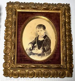 Two (2) Gilt Framed Portraits on Board of Children. Each 12 x 14"