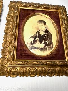 Two (2) Gilt Framed Portraits on Board of Children. Each 12 x 14"