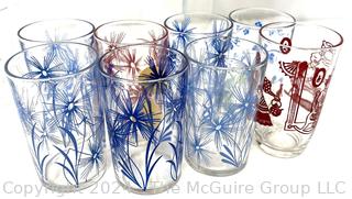 Clear Glassware including (8) Juice Glasses circa 1930's, (3) French Jelly Jars, (6) Colonial Style Sherry w/ Star on Foot