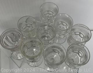 Clear Glassware including (8) Juice Glasses circa 1930's, (3) French Jelly Jars, (6) Colonial Style Sherry w/ Star on Foot