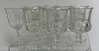 Clear Glassware including (8) Juice Glasses circa 1930's, (3) French Jelly Jars, (6) Colonial Style Sherry w/ Star on Foot