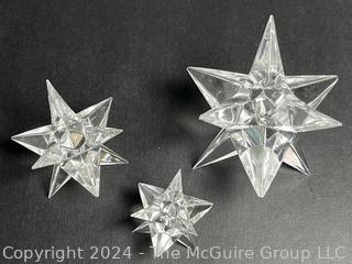 Three (3) Clear Star Crystal Candle Holders