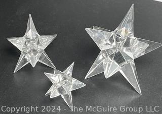 Three (3) Clear Star Crystal Candle Holders