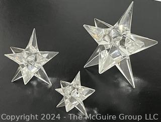 Three (3) Clear Star Crystal Candle Holders