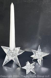 Three (3) Clear Star Crystal Candle Holders