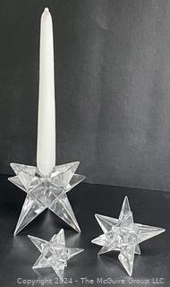 Three (3) Clear Star Crystal Candle Holders