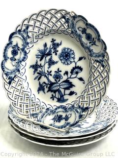 Five (5) Meissen Blue & White Porcelain Fretwork Plates 
