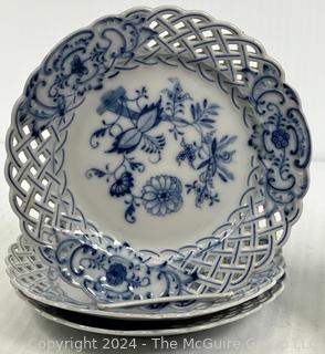 Five (5) Meissen Blue & White Porcelain Fretwork Plates 
