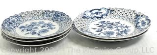 Five (5) Meissen Blue & White Porcelain Fretwork Plates 
