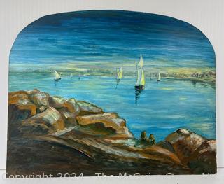 Unframed Oil on Board of Harbor Scene.  16 x 20"  