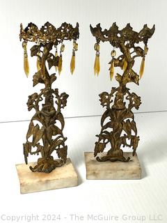 Ormolu Gilt Candelabra with`Marble Base and Crystal Lusters.  One missing candle holder