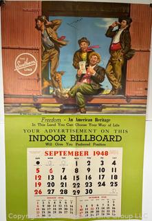 1948 Hobo Train Themed Lithograph Pin-Up Calendar Page by Art Frahm Titled “Birds of a Feather" Newton, Iowa. 28 x 44".  