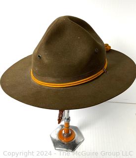 World War 1 US Cavalry Campaign Hat with Yellow Acorn Hat Band and Leather Chin Strap (Broken)