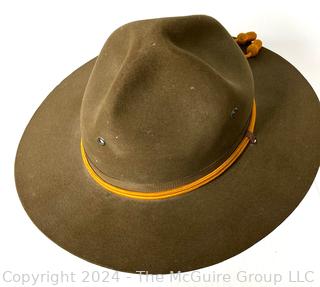 World War 1 US Cavalry Campaign Hat with Yellow Acorn Hat Band and Leather Chin Strap (Broken)