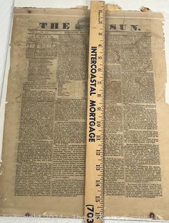 Vol. 1, No. 1 "The Sun" Newspaper.  The Very First Day 8 Page Edition of The Baltimore Sun, May 17, 1837 