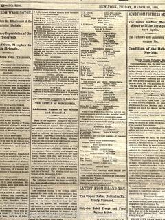 Eight (8) Page Original New York Times March 28, 1862.  Includes list of fallen soldiers from the Battle of Winchester. Civil War