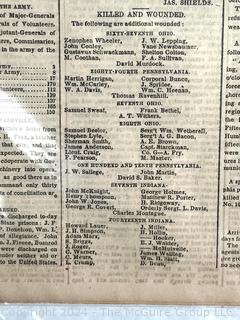 Eight (8) Page Original New York Times March 28, 1862.  Includes list of fallen soldiers from the Battle of Winchester. Civil War