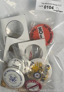 Collection of Buttons and Pins Related to California Politics And Sports, Including The American Red Cross.