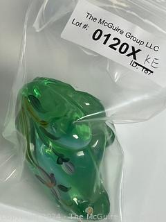 Fenton Green Hand Painted Blown Glass Frog Signed By Artist 