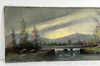 Landscape Gouache on Artists Board, signed Lower Left. Measures 10 x 24" 