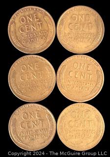 Six (6) Lincoln Head Wheat Cent Coins: 1937-1938-1939 various mint marks P-D-S