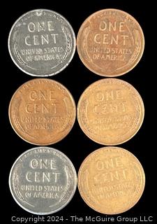 Six (6) Lincoln Head Wheat Cent Coins: 1943-1944-1946 various mint marks P-D-S