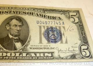 1934 D $5 Silver Certificate Note