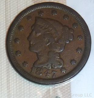 1847 Coronet Large Cent Coin