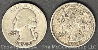 Washington Silver Quarter Dollar Coins 1935 & !943