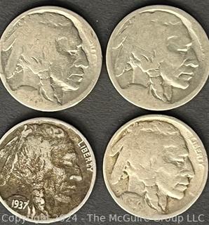 Four (4) Buffalo Nickel Coins 