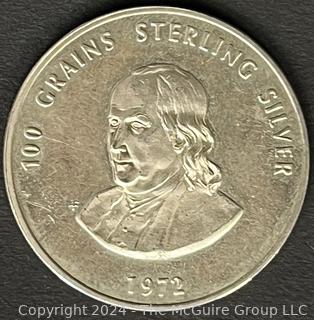 Franklin Mint 100 grains Private Strike Coin for "The Homestead" 1972 B.Franklin Bust