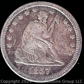 1857-P Seated Liberty Quarter Dollar Coin