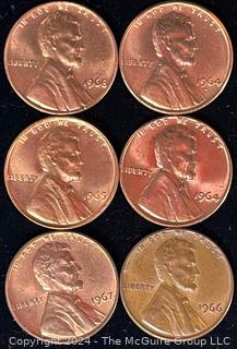 Six (6) Lincoln Head Memorial Cent Coins: 1964-1968 various mint marks P-D