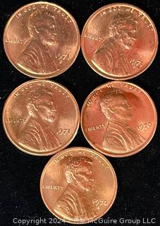 Five (5) Lincoln Head Memorial Cent Coins: 1971-1972-1943 various mint marks P-D-S 