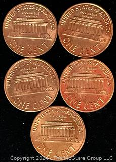 Five (5) Lincoln Head Memorial Cent Coins: 1971-1972-1943 various mint marks P-D-S 