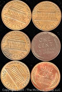 Six (6) Lincoln Head Wheat Cent Coins: 1958-1959-1960 various mint marks P-D 