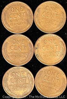 Six (6) Lincoln Head Wheat Cent Coins: 1938 > 1946 various mint marks P-D-S 