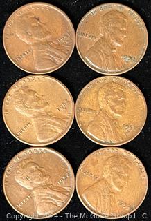 Six (6) Lincoln Head Wheat Cent Coins: 1951-1952-1953 various mint marks P-D-S