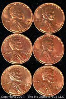 Six (6) Lincoln Head Memorial Cent Coins: 1961-1962-1963 various mint marks P-D