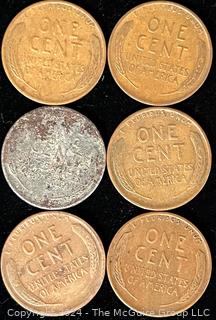 Six (6) Lincoln Head Wheat Cent Coins: 1941-1942-1943 various mint marks P-D-S 