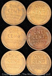 Six (6) Lincoln Head Wheat Cent Coins: 1929-1930-1931 various mint marks P-D-S