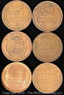 Six (6) Lincoln cents: 1909; 1909 VDB (nice condition); 1910; 1911; 1912; 1913; 1914