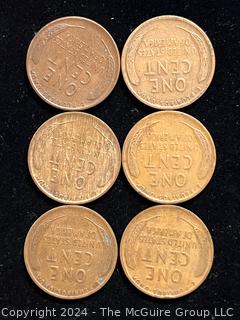 Six (6) Lincoln Head Wheat Cent Coins: 1934-1935-1936 various mint marks P-D-S