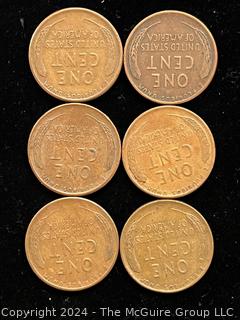 Six (6) Lincoln Head Wheat Cent Coins: 1949-1950-1951 various mint marks P-D-S 