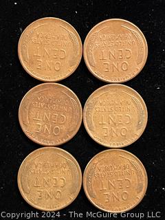 Six (6) Lincoln Head Wheat Cent Coins: 1955-1956-1957 P-D-S