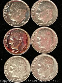 Six (6) 1971-1972 P-D-S Roosevelt Dime Coins 