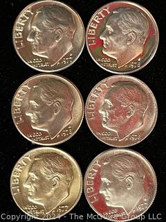 Six (6) 1977-1978 P-D-S Roosevelt Dime Coins 