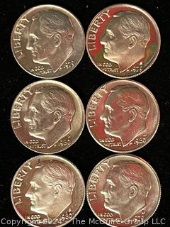 Six (6) 1979-1980 P-D-S Roosevelt Dime Coins